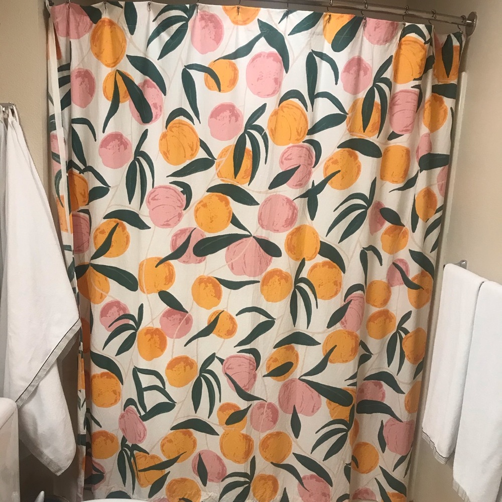 UO peach shower curtain